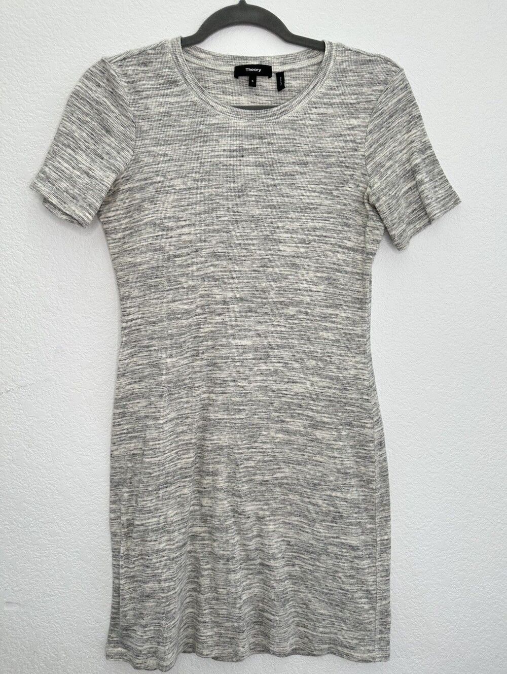 Theory Small Grey Heather Dress Ribbed T-Shirt Short Sleeve Bodycon Sterling Rib